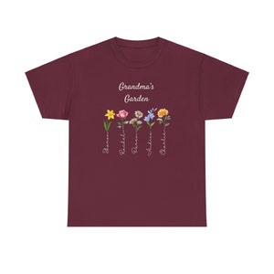 Oma&#39;s tuin gepersonaliseerd shirt, geboortemaand bloem shirt, Moederdag cadeau, aangepast shirt voor moeder, oma, Mimi, oma