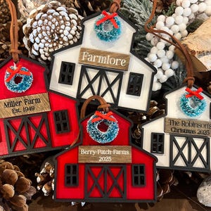 Personalized Farmhouse Christmas Barn Ornament