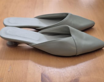 Vintage Archive Prada Early 2000s Black Leather Kitten Heel Mules