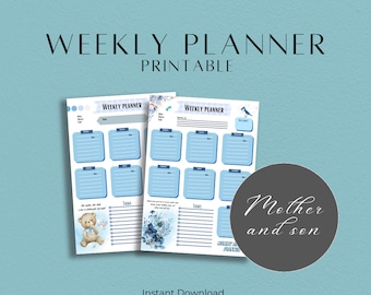 Mommy and Me Weekly Planner Insert - Mother and Son (Blue) Digital Download, Instant Download, PNG format