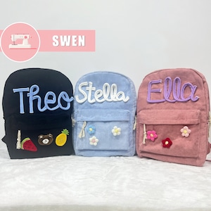 Sac à dos en velours côtelé avec nom personnalisé, cartable personnalisé avec nom pour enfants, cadeau sac à dos préscolaire pour tout-petits, sac à dos livre pour enfants