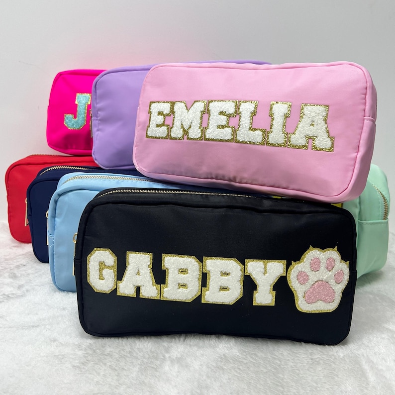 Pouch Names Custom Nylon Pouch, Personalized Makeup Bag With Chenille Letter Patch ...