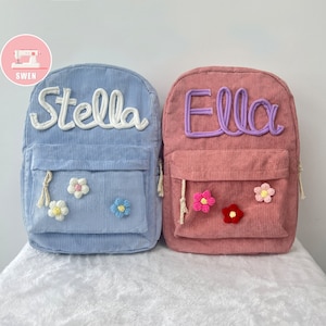 Sac à dos en velours côtelé avec nom personnalisé, cartable personnalisé avec nom pour enfants, cadeau sac à dos préscolaire pour tout-petits, sac à dos livre pour enfants