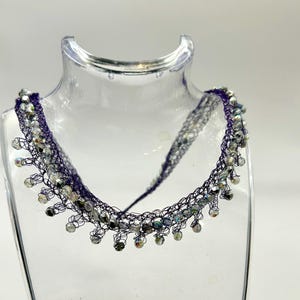 Handmade Wire Purple Crochet Necklace with Beads