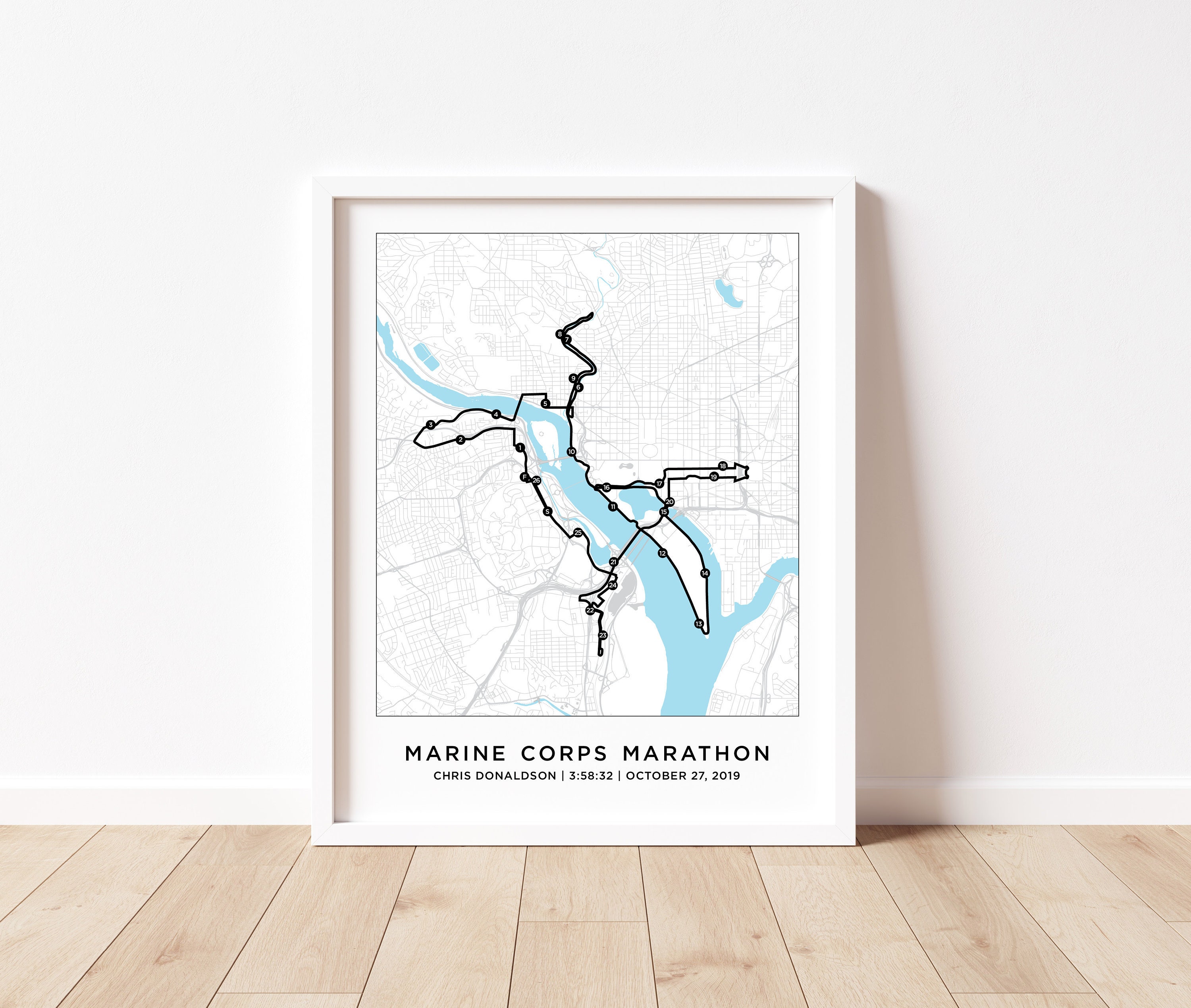 Marine Corps Marathon Course Map Personalized Marine Corps Etsy