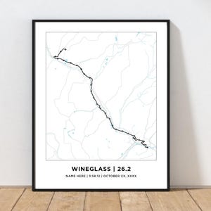 Wineglass 26.2 Marathoner Course Map | Personalized Wineglass Route Map | Gifts for Runners | 26.2