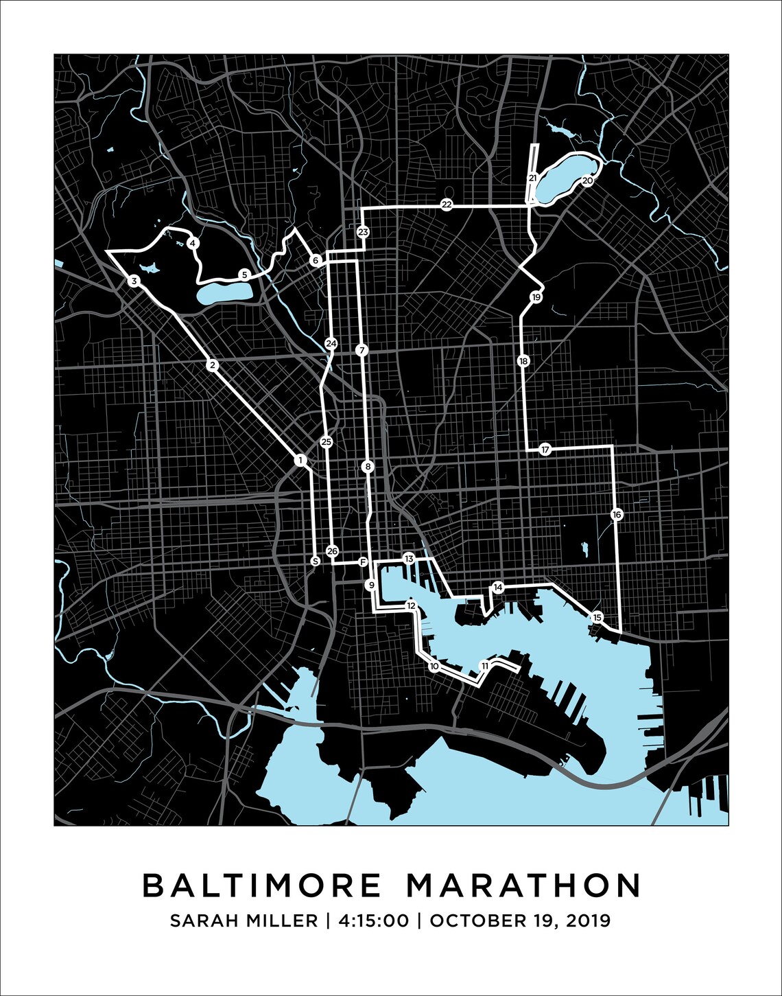 Baltimore Marathon Course Map Personalized Baltimore Etsy