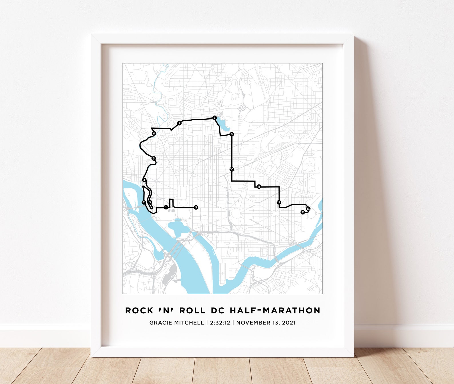 Washington DC Halfmarathon Course Map Personalized DC Etsy