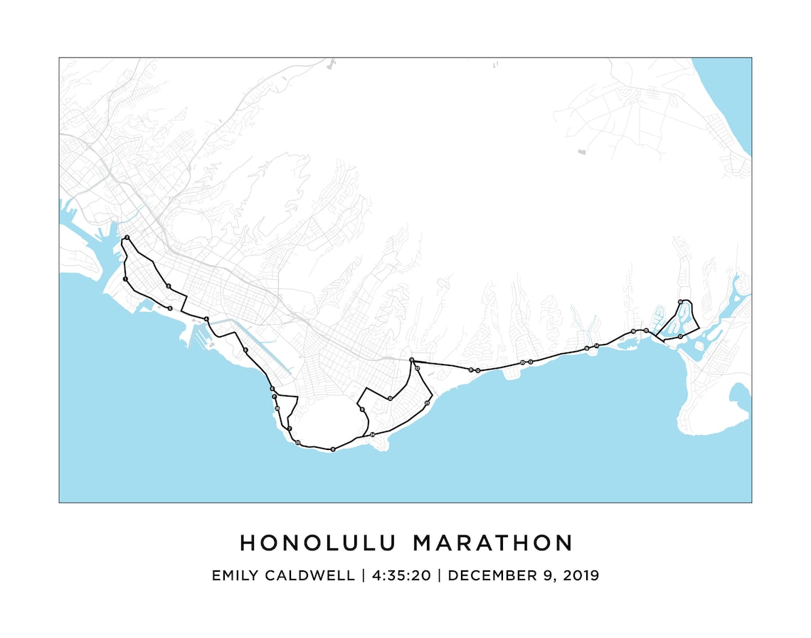 Honolulu Marathon Course Map Personalized Honolulu Route Map Etsy
