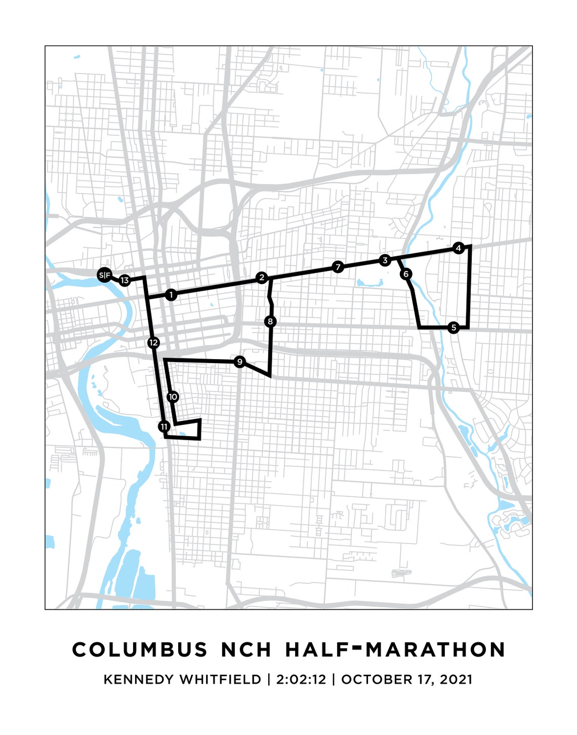 Columbus NCH Halfmarathon Map Personalized Columbus NCH Etsy