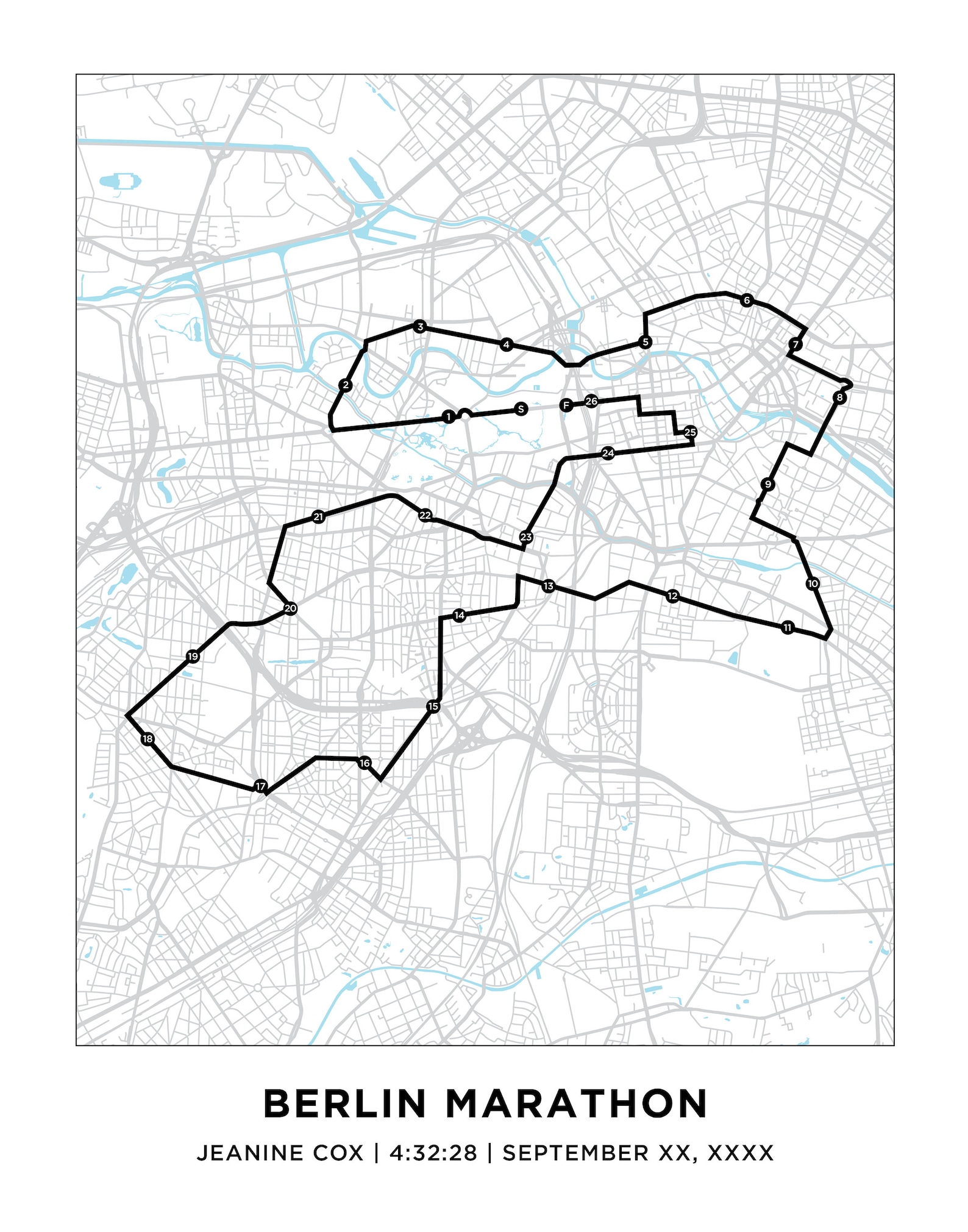 Berlin Marathon Course Map Personalized Berlin Marathon Route Map