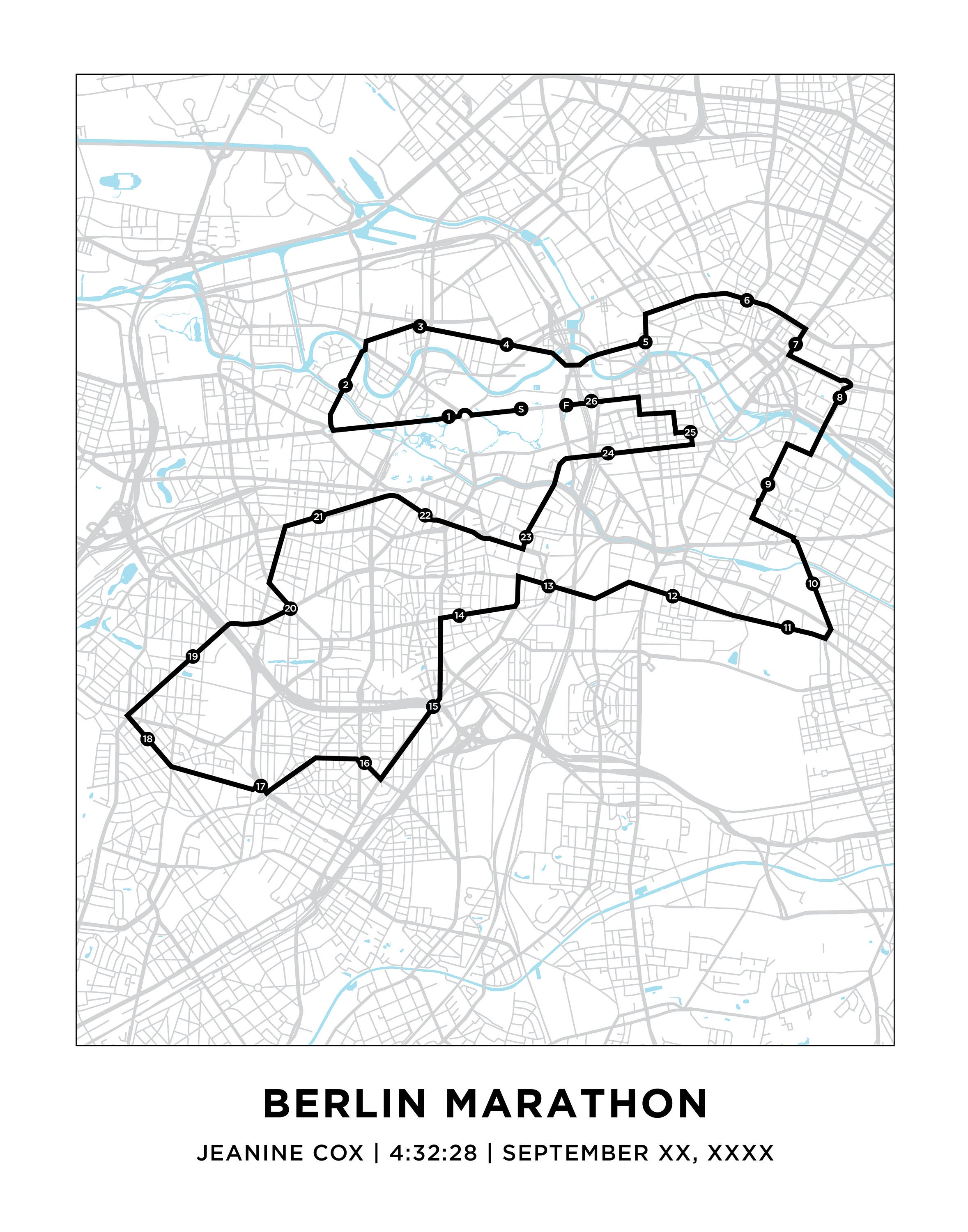Berlin Marathon Course Map Personalized Berlin Marathon Route Map