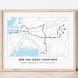 Plan du parcours du marathon de San Diego | Carte personnalisée du trajet San Diego | Cadeau pour les coureurs | 26.2 Carte