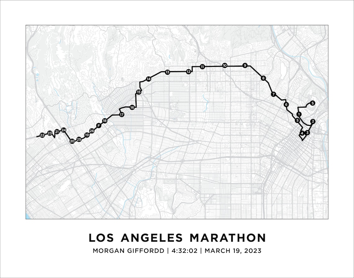 LA Marathon Course Map Personalized LA Marathon Route Map Etsy