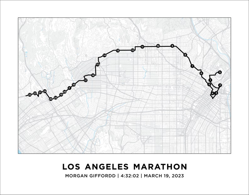 LA Marathon Course Map Personalized LA Marathon Route Map Etsy