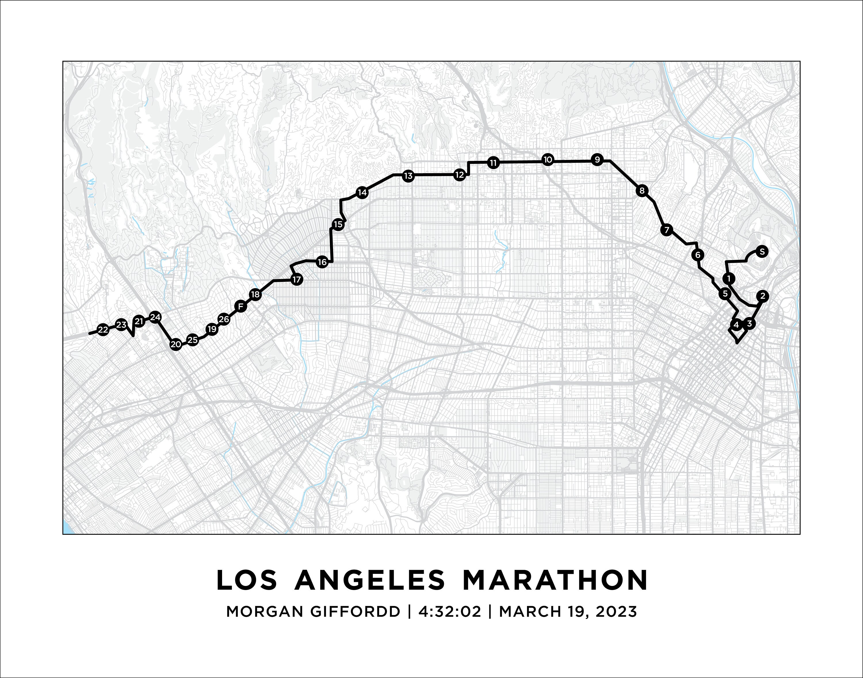LA Marathon Course Map Personalized LA Marathon Route Map Etsy