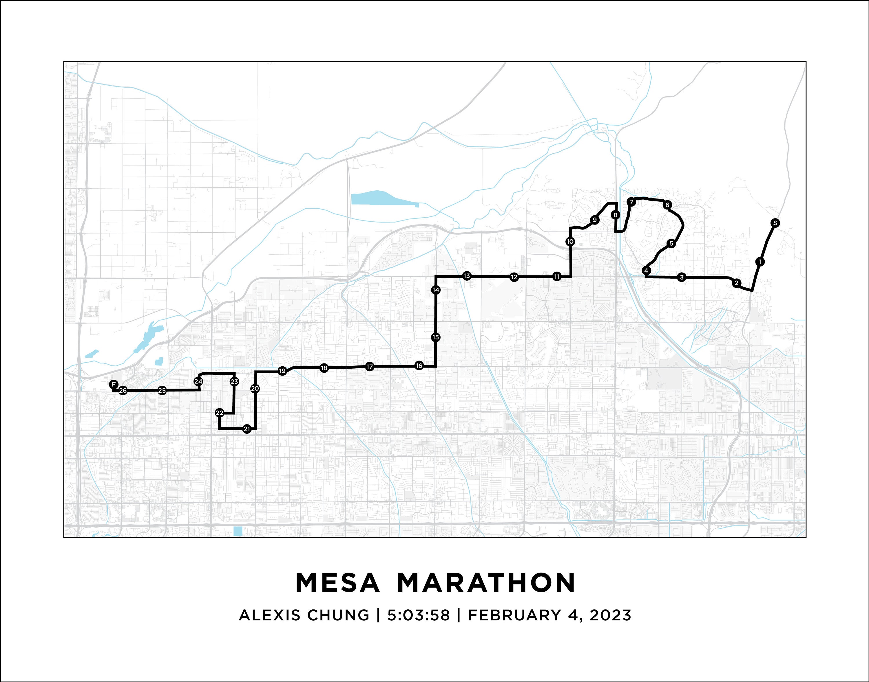 Mesa Marathon Map Personalized Mesa Arizona Marathon Map 26.2 Map Etsy