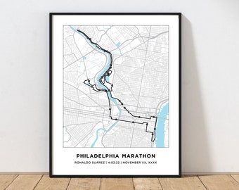 Philadelphia Marathon Course Map | Personalized Philadelphia Marathon Route Map | Custom Marathon Map | Gift for Runners | Marathon Print