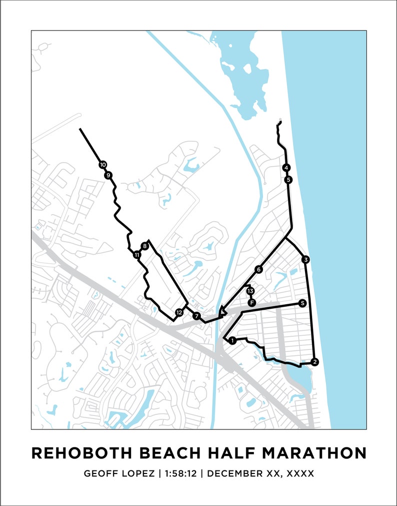 Rehoboth Beach Half Marathon Course Map Personalized Rehoboth Beach