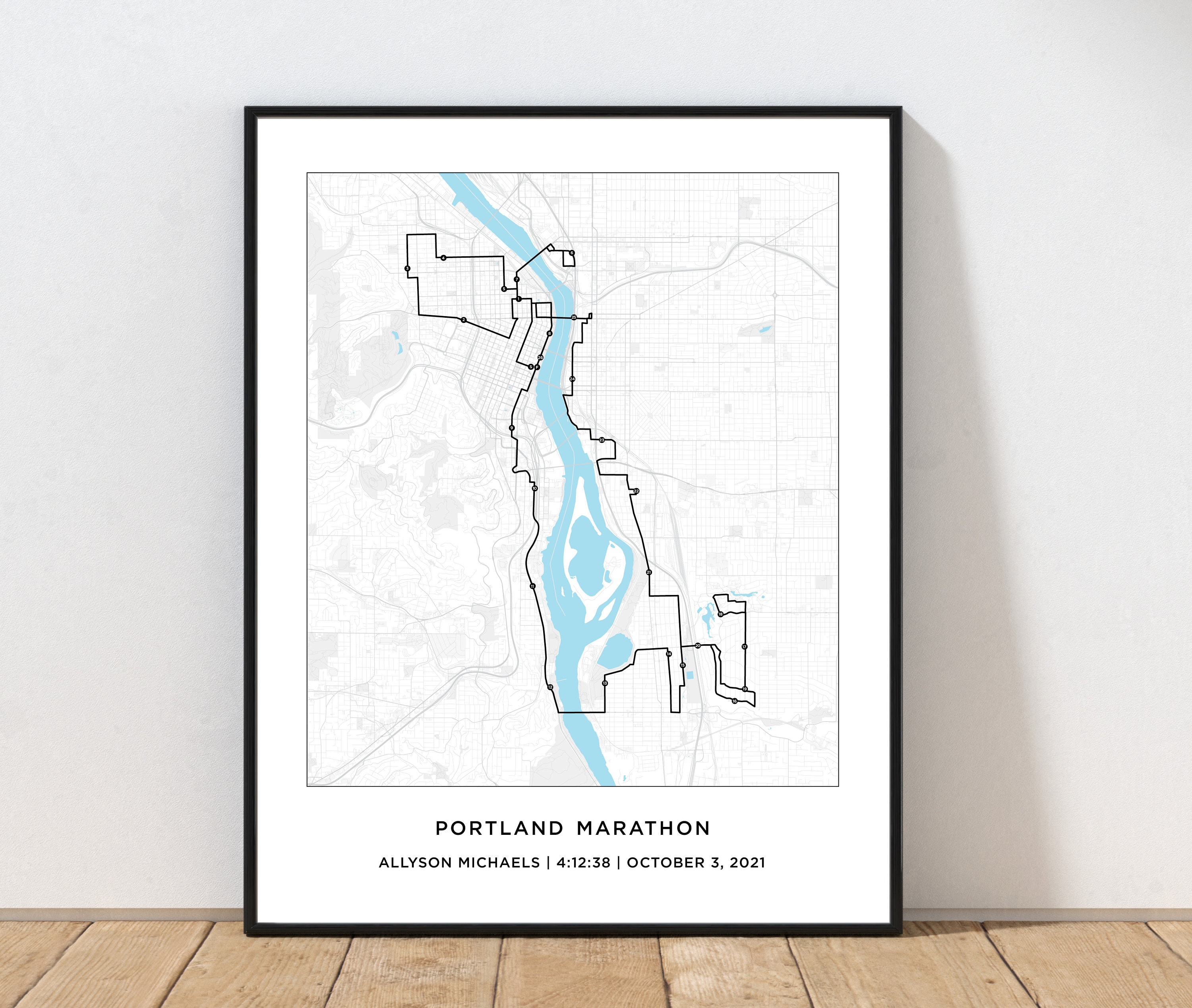 Portland Marathon Course Map Personalized Portland Marathon Route Map Gifts for Runners 26.2 Map