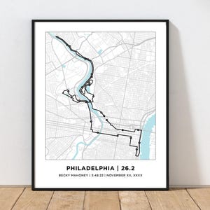 Plan du parcours du marathonien de Philadelphie | Plan du parcours personnalisé du marathon de Philadelphie | Marathon : carte | Cadeau pour les coureurs | Impression marathon
