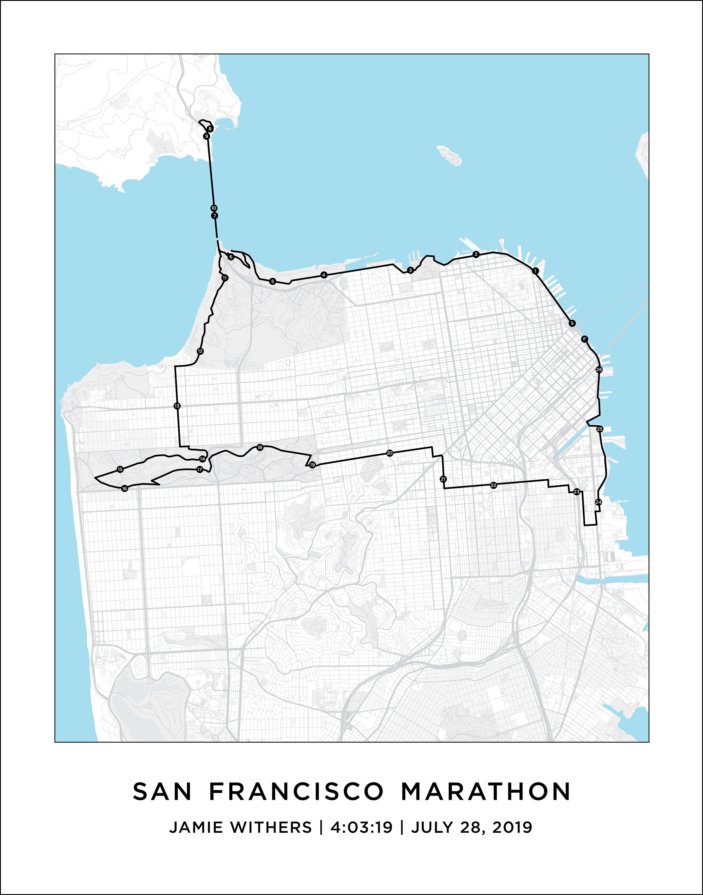 San Francisco Marathon Course Map Personalized San Francisco Etsy