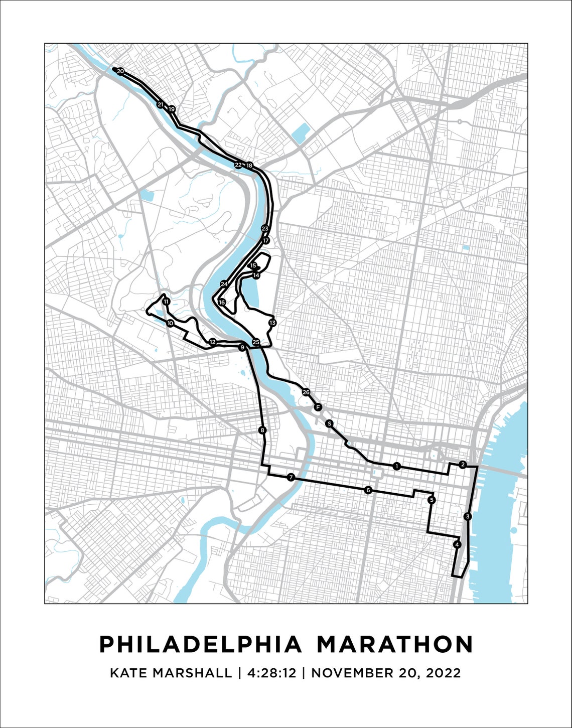 Philadelphia Marathon Course Map Personalized Philadelphia Etsy.de