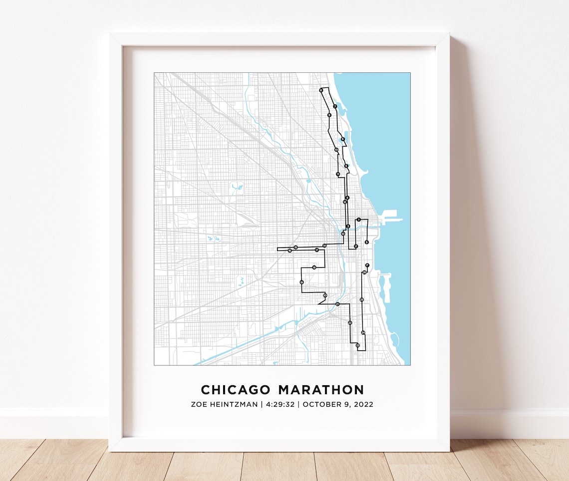 Chicago Marathon Course Map Personalized Chicago Marathon Etsy