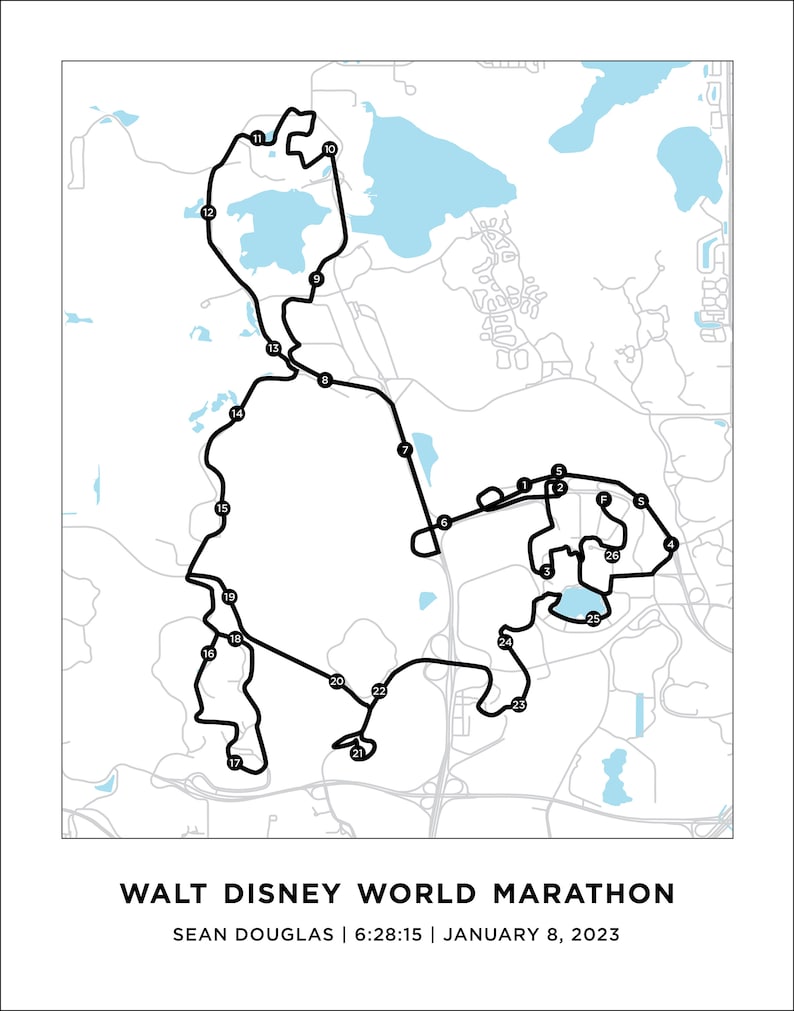 Walt Disney World Marathon Course Map Personalized Walt Etsy Hong Kong
