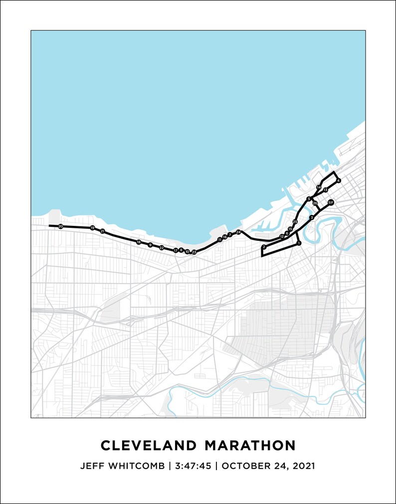 Cleveland Marathon Course Map Personalized Cleveland Etsy Cleveland Half Marathon Course Map 2025 Map