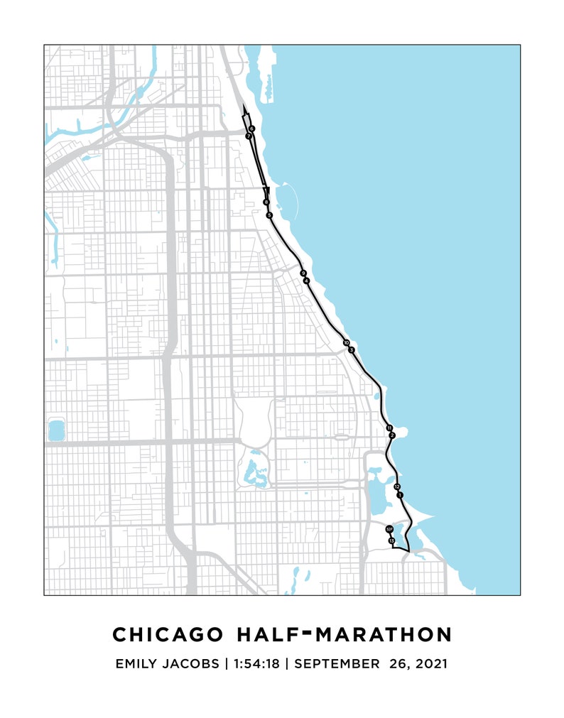 Chicago Half Marathon Course Map Personalized Chicago Half Etsy