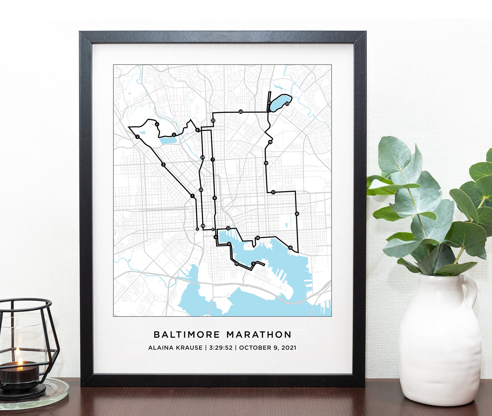 Baltimore Marathon Course Map Personalized Baltimore Etsy