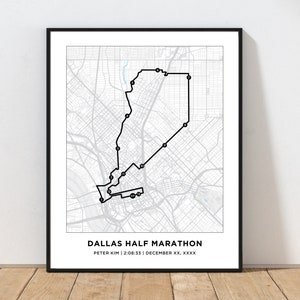 Dallas Half Marathon Course Map | Personalized Dallas Half Marathon Route Map | Gift for Runners | Running Map