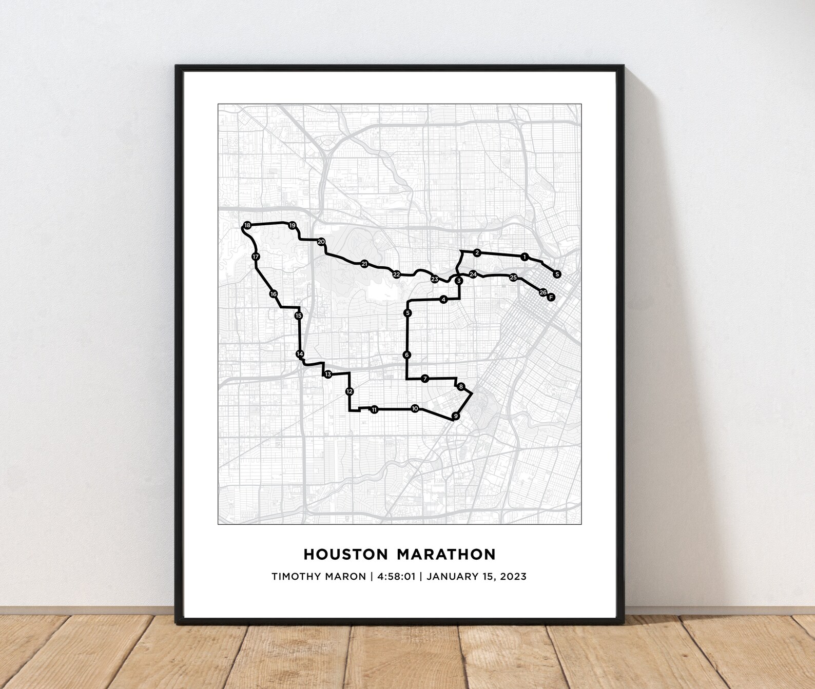 Houston Marathon Course Map Personalized Houston Marathon Route Map