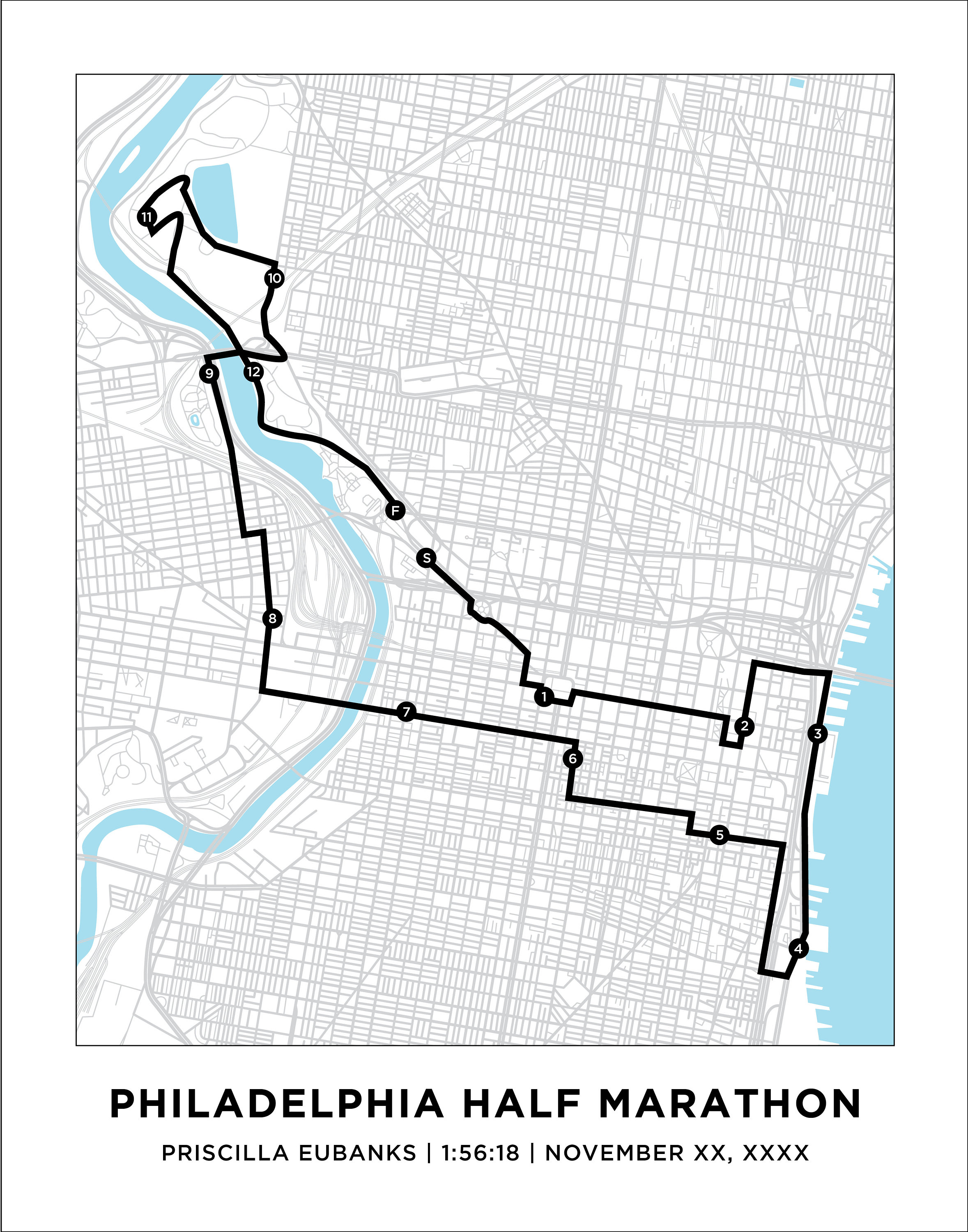 Philadelphia Halfmarathon Course Map Personalized Philadelphia Half