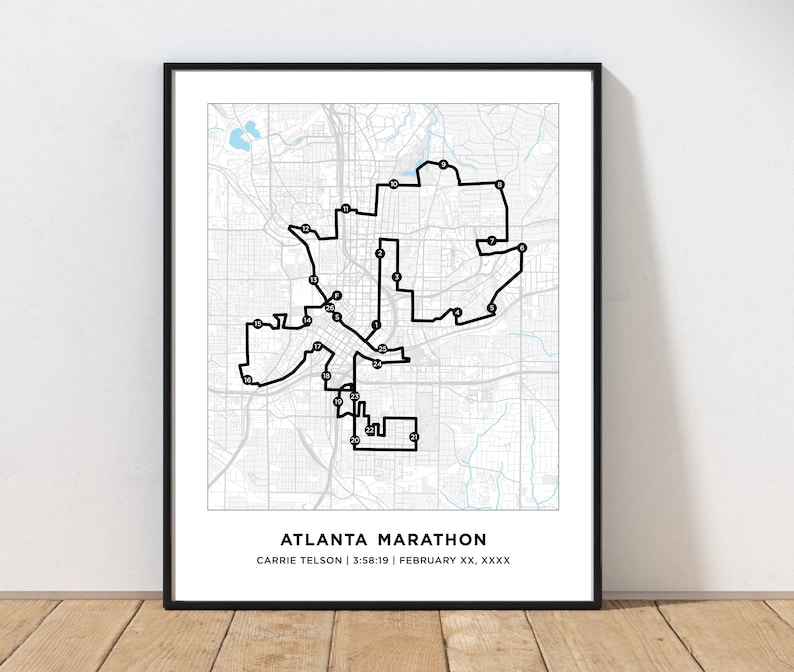 Atlanta Marathon Course Map Personalized Atlanta Marathon Map Running