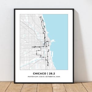 Carte du marathon de Chicago | Carte personnalisée du parcours du marathon de Chicago | Marathon : carte | Cadeau pour les coureurs | 26.2 Carte