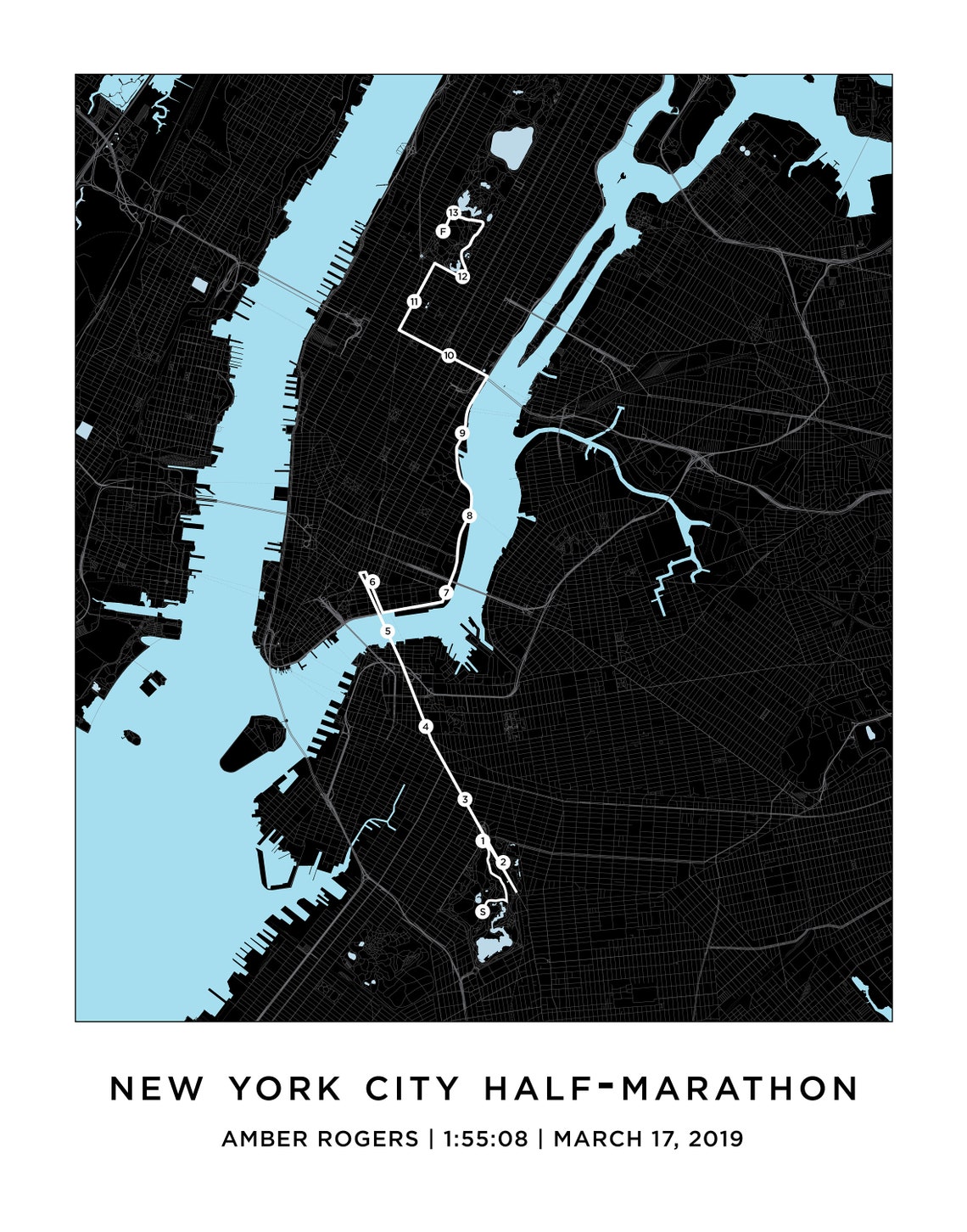 NYC Half Marathon Course Map New York City Marathon Etsy