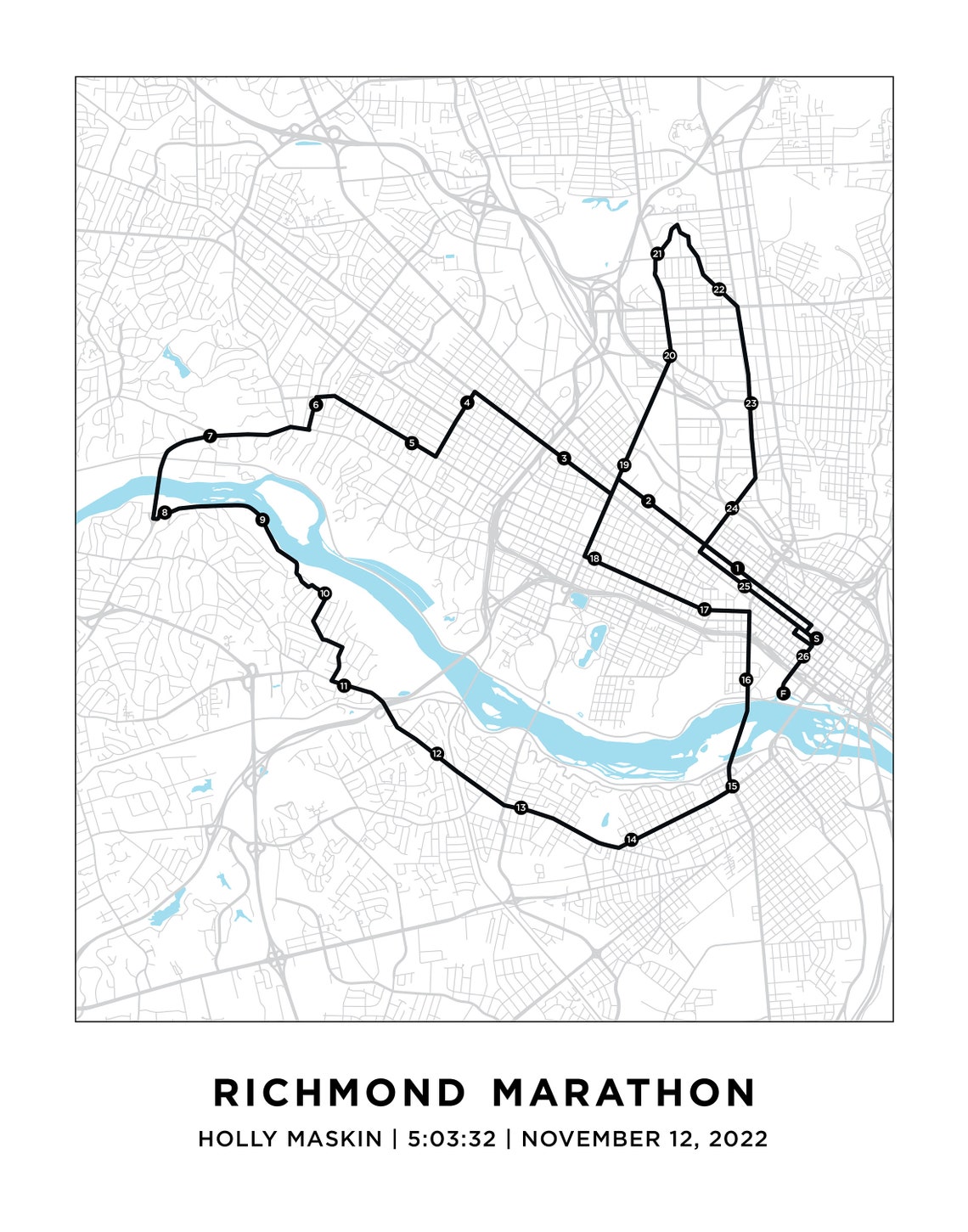 Richmond Marathon Course Map Personalized Richmond Marathon - Etsy