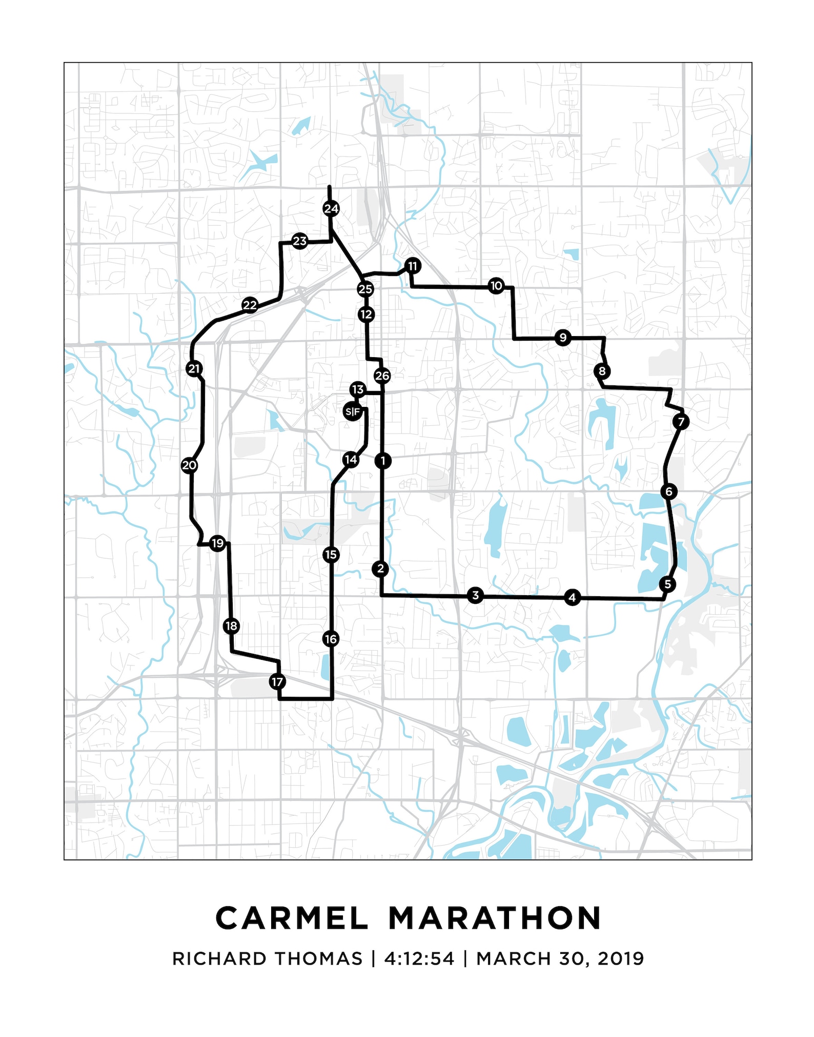 Carmel Marathon Course Map Personalized Carmel Marathon Marathon Route ...