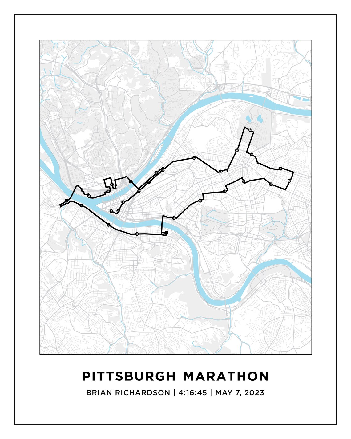 Pittsburgh Marathon Course Map Personalized Pittsburgh Etsy