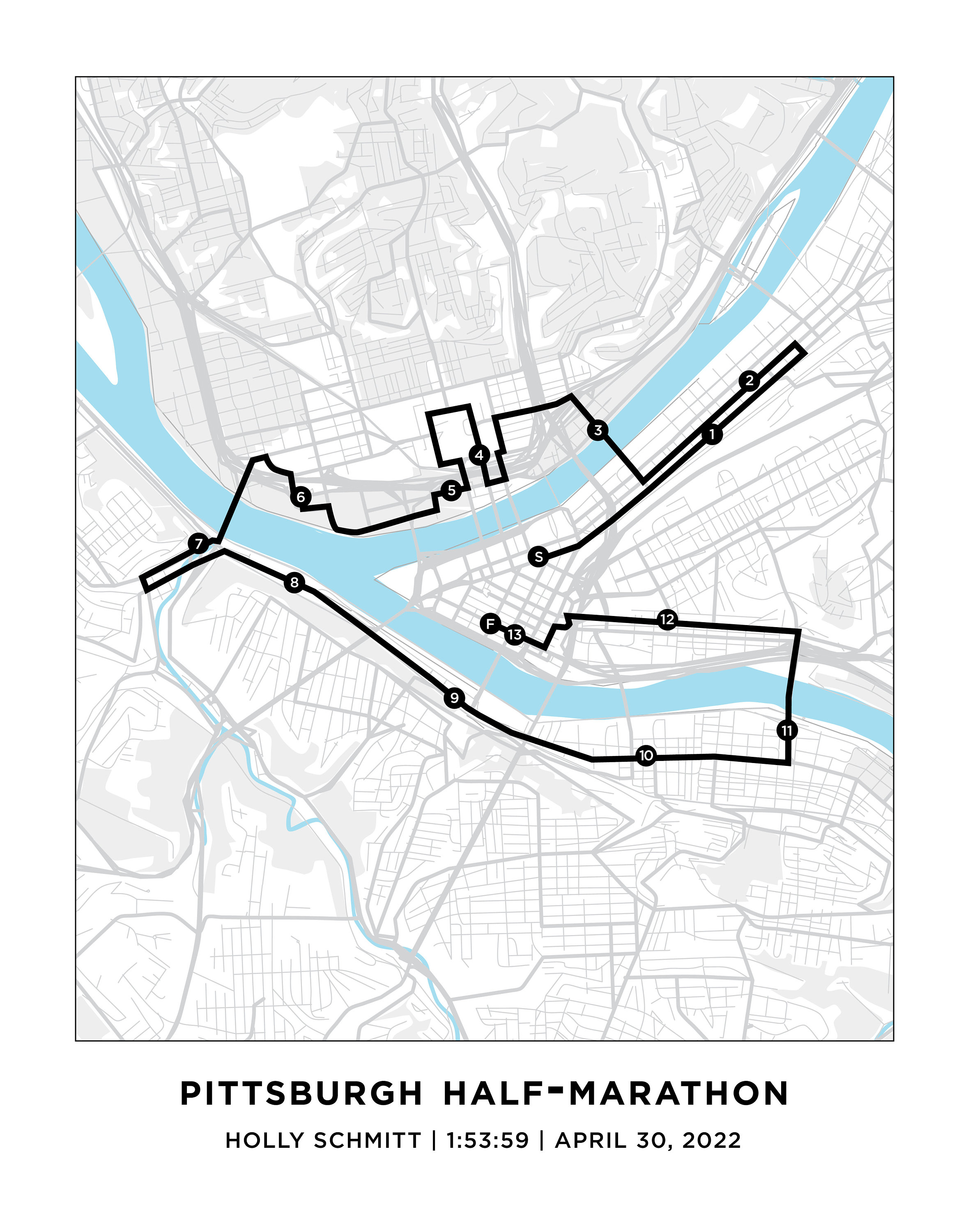 Pittsburgh Halfmarathon Course Map Personalized Pittsburgh Etsy