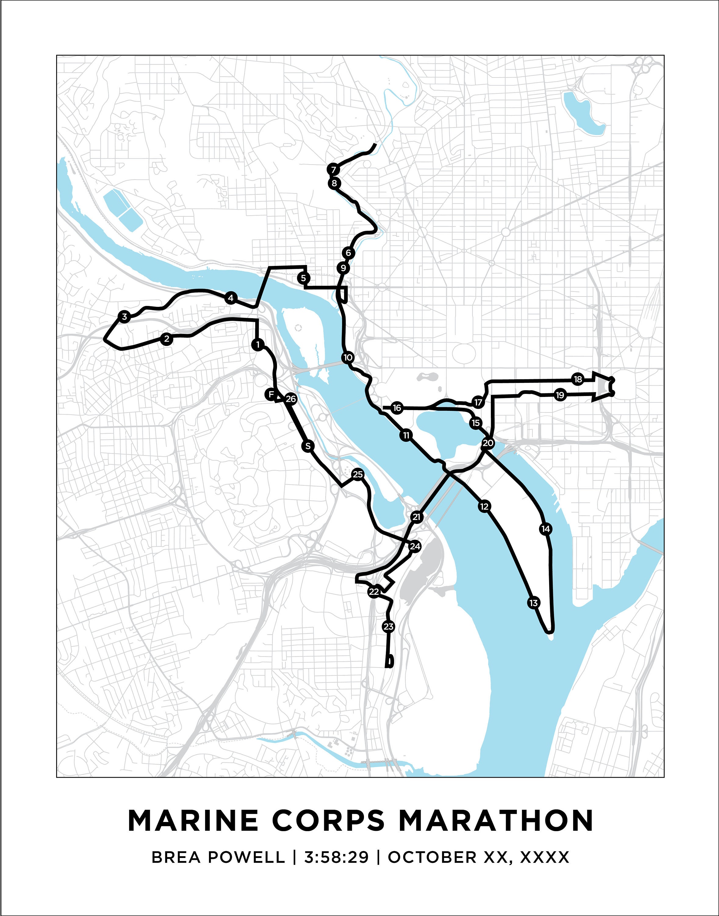 Marine Corps Marathon Course Map Personalized Marine Corps Marathon