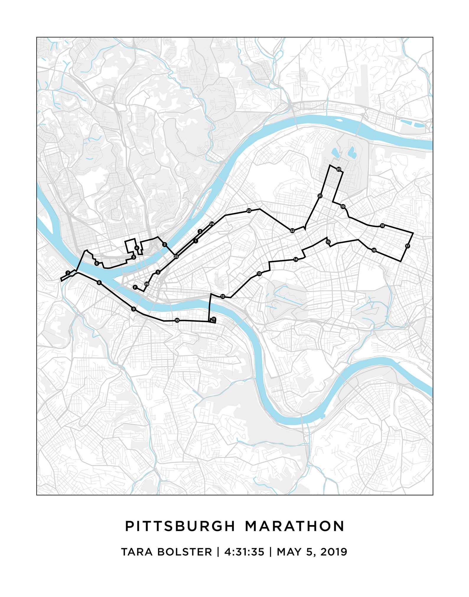 Pittsburgh Marathon Course Map Personalized Pittsburgh Etsy