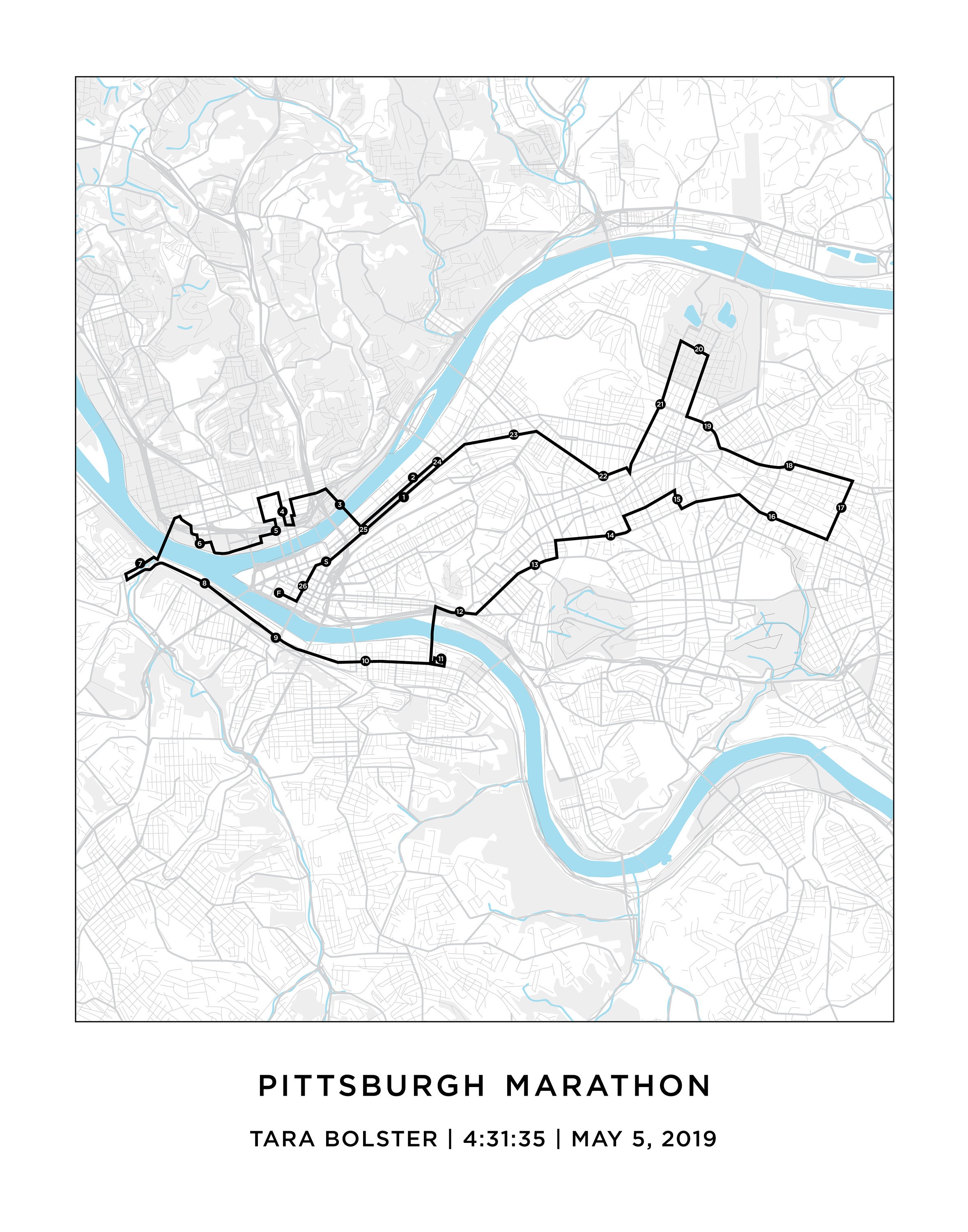 Pittsburgh Marathon Course Map Personalized Pittsburgh Etsy