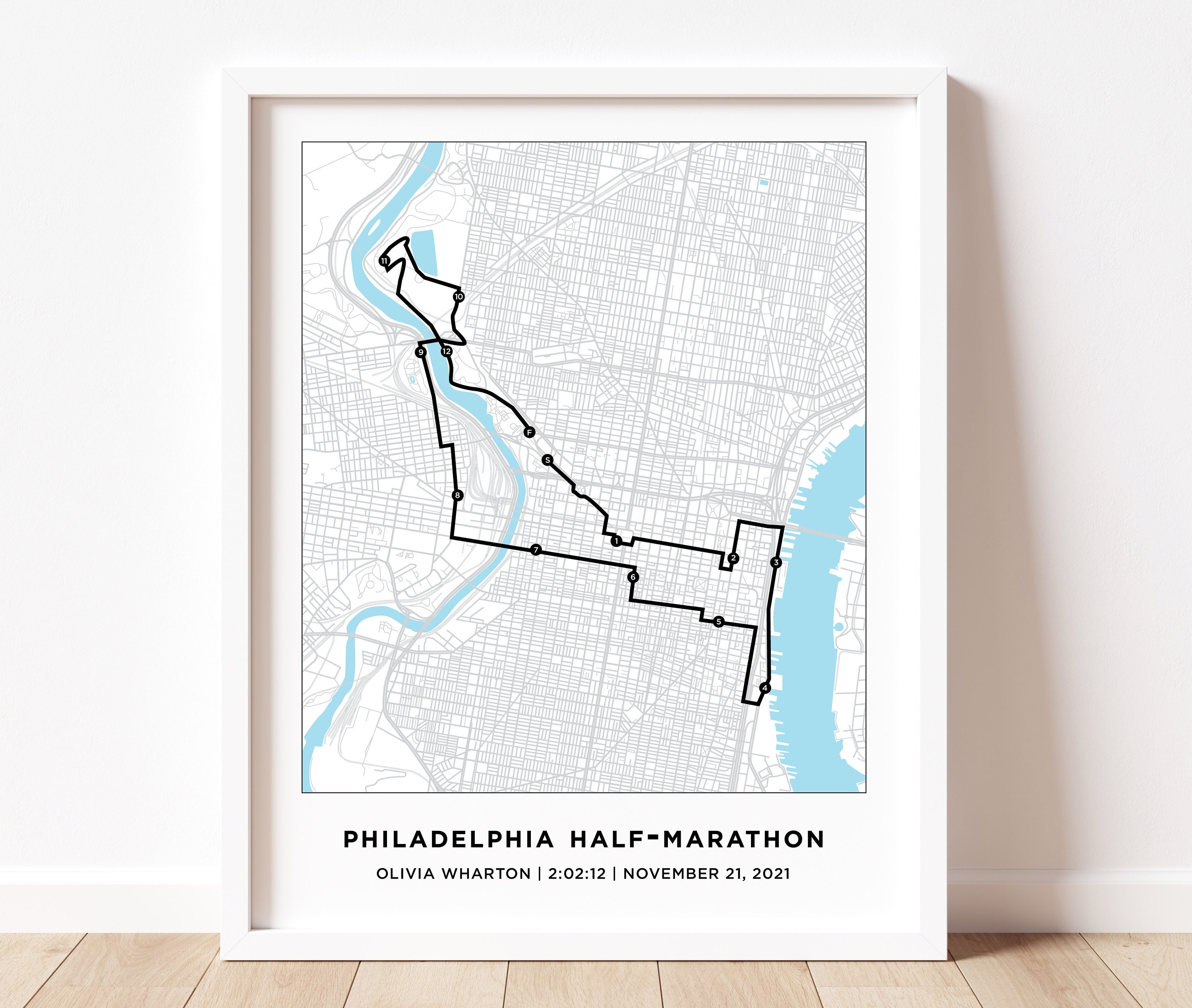 Philadelphia Halfmarathon Course Map Personalized Etsy