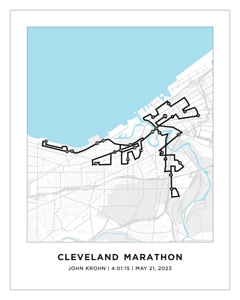 Cleveland Marathon Course Map Personalized Cleveland Etsy