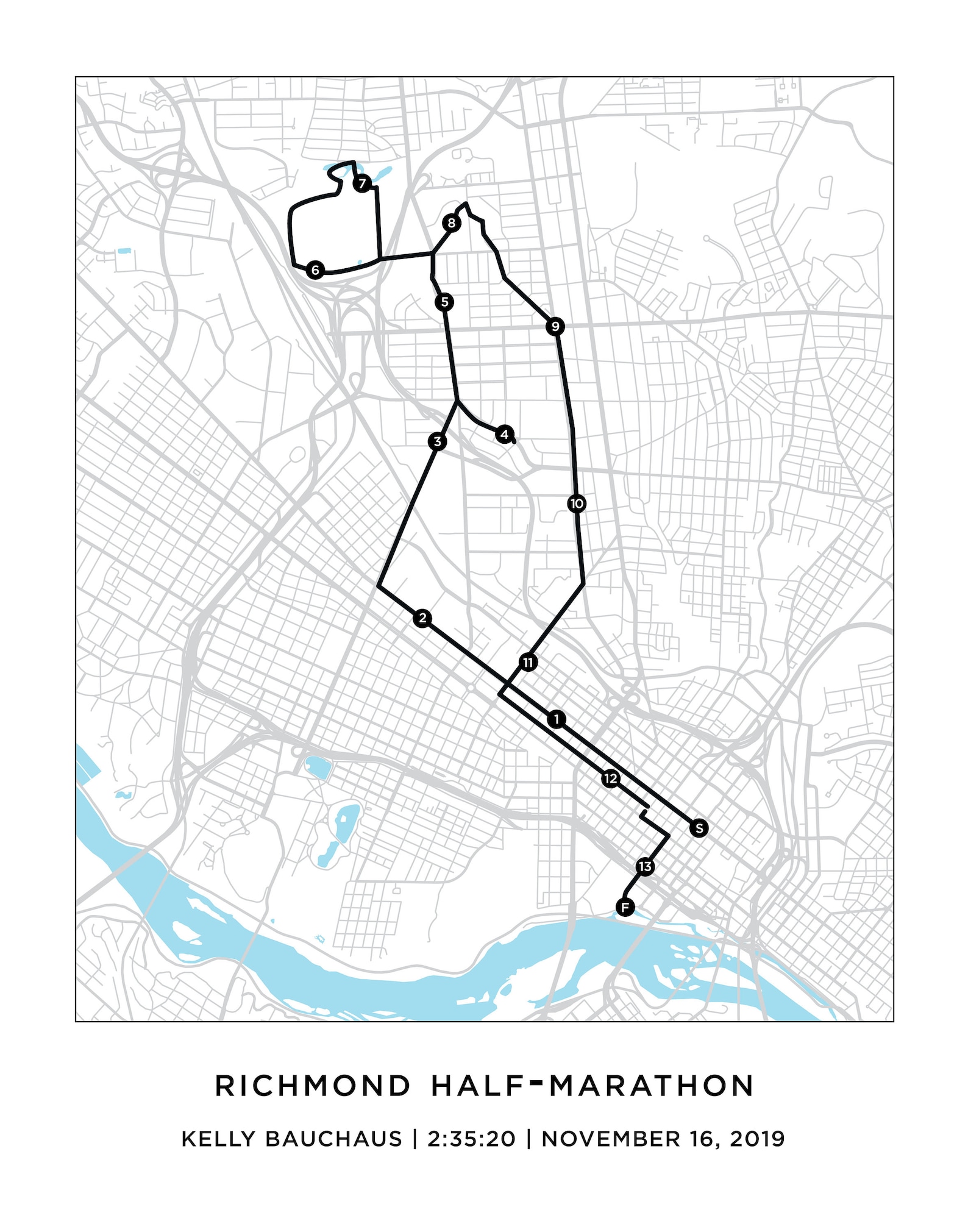 Richmond Half Marathon Print Personalized Richmond Half Marathon Route