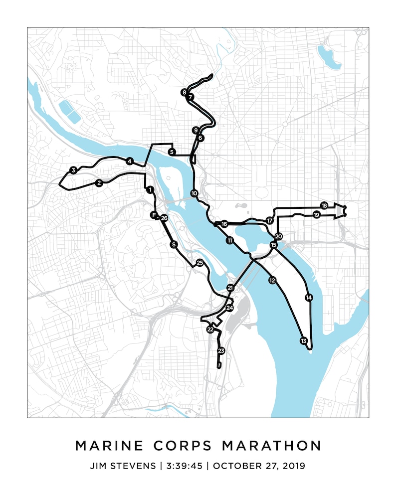 Marine Corps Marathon Course Map Personalized Marine Corps Etsy Denmark