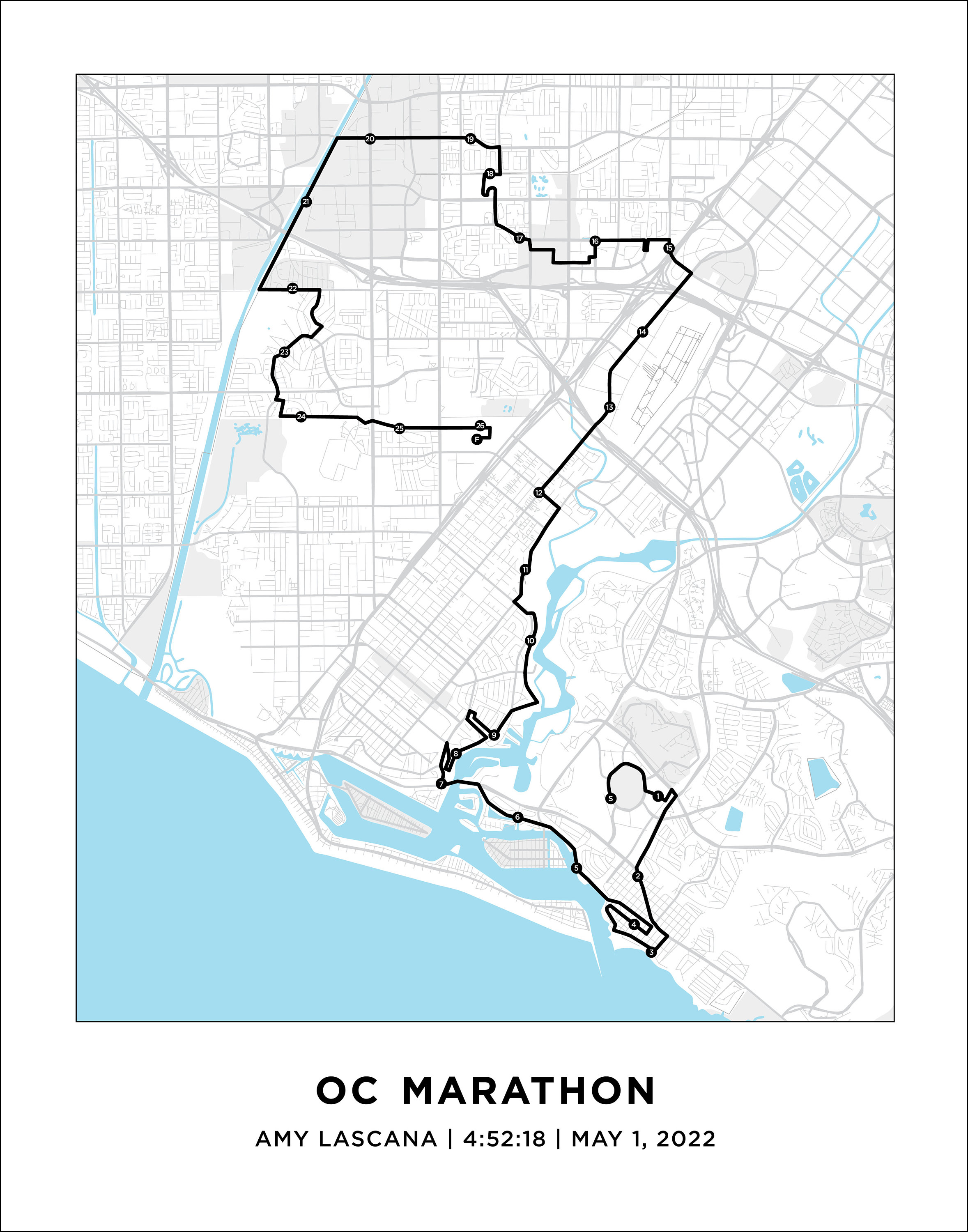 OC Marathon Course Map Personalized OC Marathon Route Map Los Angeles